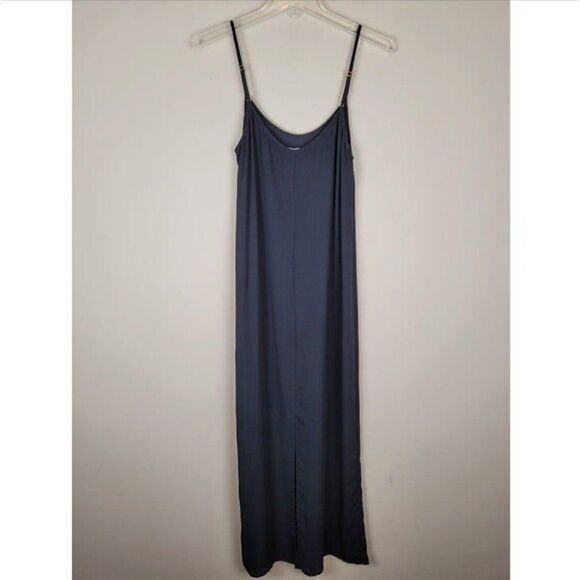 J. Crew Size S Crepe Maxi Slip Dress Spaghetti Straps Back Slit Black - Picture 4 of 12